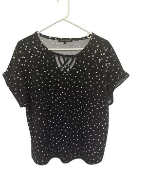 Kathy Ireland Top Black with White Dots and Pearls Womans XL - Image 1 of 4
