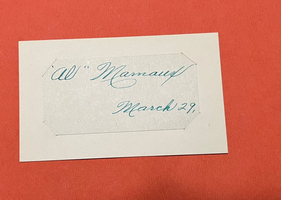 Al Mamaux Rare Vintage Signed Cut Index Card JSA LOA - Image 1 of 2