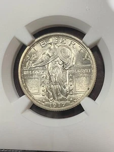 NGC AU58 1917 STANDING LIBERTY QUARTER TYPE 1 BEAUTIFUL LUSTER - Picture 1 of 3