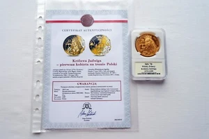 Medal Gold plated Certificate Królowa Jadwiga Poland - Zdjęcie 1 z 3