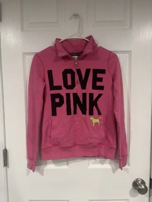 Moletom com capuz Victorias Secret Love rosa quarto de zíper XS Y2K 2011 verde cachorro - Imagem 1 de 4
