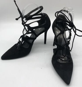 Stuart Weitzman 'Excite' Black Suede Lace-Up Pointed Toe Pump sz 6M - Picture 1 of 5