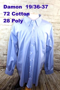 Damon 19-36/37 Men's Dress Shirt Light Blue Ultra-Pinpoint LS 72 Cotton 28 Poly - Picture 1 of 6