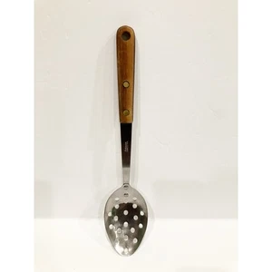 Vintage USA Robinson Solid 12” Slotted Spoon Stainless Steel  In USA Wood Handle - Picture 1 of 8