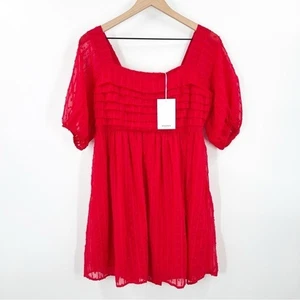 Andree By Unit Ruby Red Swiss Dot Dress Size Small Smock Sheer Flowy Babydoll - Picture 1 of 10