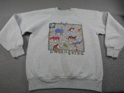 Sudadera De Colección Oneita Mujer Grande Gris En Peligro Especies Animales EE. UU. 90s Foto 1 de 4