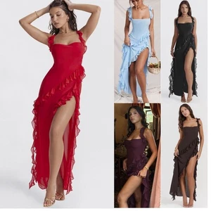 BOHO Women's Summer Sleeveless Holiday Ruffle Long Dress Beach Maxi Dresses SIZe - Picture 1 of 13