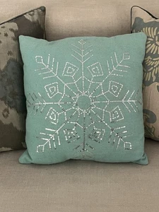 Snowflake Sequin Design Throw Pillow Holiday 16” Seafoam Green Holiday Christmas - Picture 1 of 5