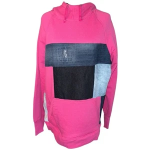 Reworked Hoodie Upcycled Hoodie Women’s XL Pink Denim Patchwork Please Read - Picture 1 of 6