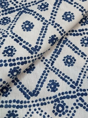 Carolina Irving Zig Zag Reverse 100% linen In Sapphire  2 7/8 Yards - Image 1 of 4