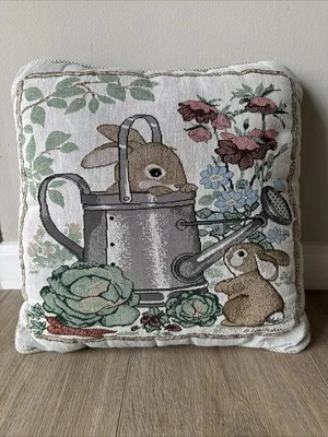 Fashion Bunny Rabbits B Whitaker Tapestry Accent Throw Pillow 16" Spring Garden - Image 1 of 4