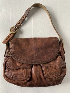 LUCKY Brand Vintage Inspired Distressed Leather Stash Flap Hobo Shoulder Bag - Picture 1 of 19