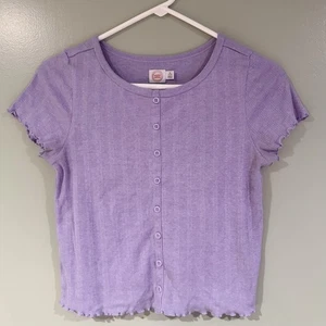 Wonder Nation Girls Short Sleeve Purple Rib Top Shirt Buttons Size XL (14-16) - Picture 1 of 10