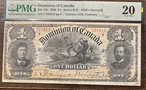 1898 Dominion of Canada $1 Bank Note Ones Outward - PMG VF20 A3 - Picture 1 of 3