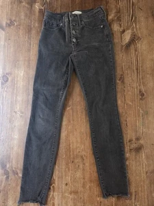 Jeans Madewell donna taglia 27 nero bottoni mosca bordo grezzo orlo 9" vita alta skinny - Foto 1 di 7