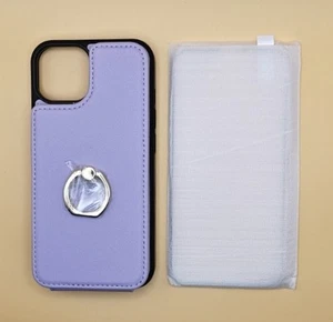 iPhone 13 Case Leather Wallet, Card Holder Kickstand Mental Ring-Purple - Picture 1 of 9