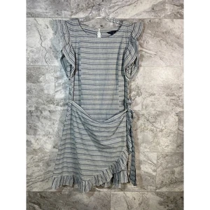 Abito Lucky Brand avvolgente con volant blu bianco righe 100% cotone mini donna taglia M - Foto 1 di 12