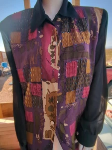 Blusa Manga Larga Vincent Lauris ATE Vintage Talla M Negra Transparente Con Tonos Otoño - Imagen 1 de 12