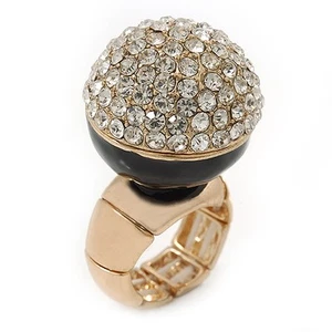 Statement Pflaster-Set Kristall, schwarze Emaille ""Kugel"" Flex Ring in Vergoldung - - Bild 1 von 5