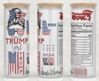 Taza vaso vaso vaso vaso vidrio esmerilado Donald Trump Girl 2024 rojo blanco y azul 25 oz Foto 1 de 3