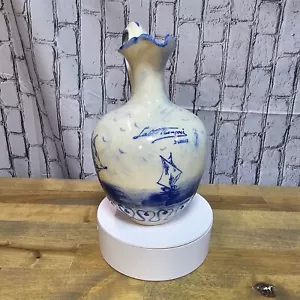 Decantador vintage Labbe Francois Francia pintado a mano azul y blanco barco mar - Imagen 1 de 11