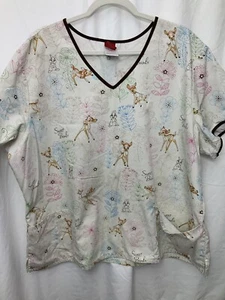 DISNEY Women's Bambi Print Biege/Brown Scrub Top size XL - Picture 1 of 6
