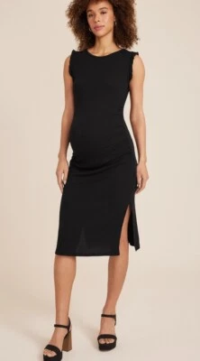 Vestido midi con volantes acanalados de maternidad negro Maurice’s nuevo con etiquetas XXL Foto 1 de 2