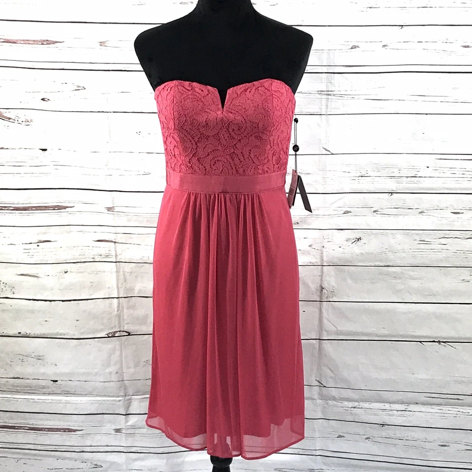 Adrianna Papell Womens Pink Lace Strapless Party Cocktail Dress 4 BHFO 7211