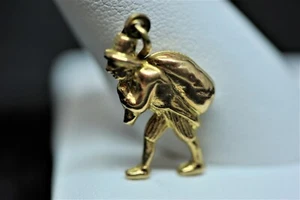 Vintage 14k Gold Charm Mr. Moneybags for Bracelet Necklace $1000 inscription - Picture 1 of 6