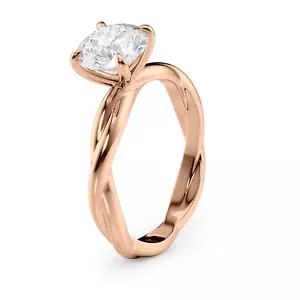 1.5ct Solitaire Lab Grown Diamond Twisted Ring 14k White Gold E VS1 - Picture 1 of 9