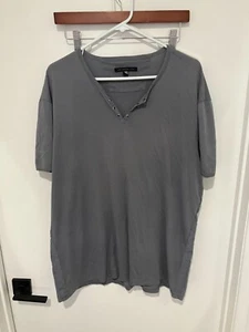 John Varvatos Men's Faux Button V-Neck Shirt, Gray, XXL - Picture 1 of 3