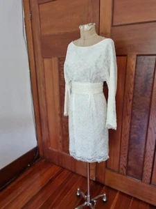 Little Joe Woman 8 ( 1 ) Cream lace boat neck long sleeve vintage style dress - Picture 1 of 9