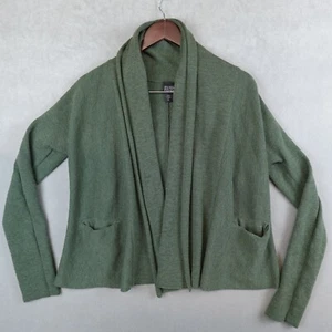 EILEEN FISHER Cardigan Italian Wool Open Front Pockets Knit Size XS Green - Picture 1 of 8