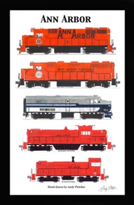 Ann Arbor Locomotives 11"x17" Poster in 12"x18" mat Andy Fletcher signed - Picture 1 of 1