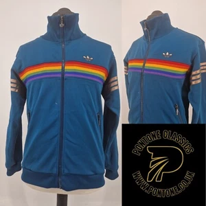 Vintage Adidas Rainbow Gold Stripe Track Top Jacket Bluish Green Mens M - L RARE - Picture 1 of 11