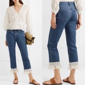 NWT Tory Burch Size 27 Connor Fringe-Bottom Cropped High Rise Jeans Boho Stretch - Picture 1 of 11