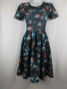 Lularoe Amelia Kleid türkis/orange/schwarz/weiß geometrisches Muster Taschen Gr. XXS - Bild 1 von 8