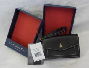 London Fog Carmen Phone Wristlet To Wallet NIB 6.25" Black Faux Leather Eco $85 - Picture 1 of 12