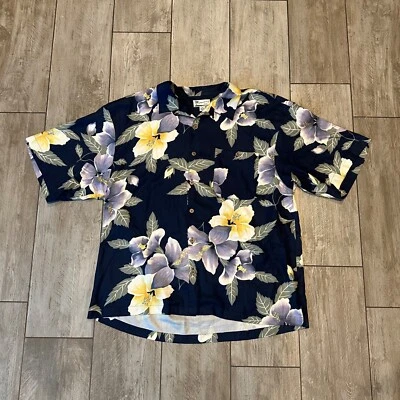 Camisa de campamento Monterey Club 100 % seda hawaiana abotonada cuello bucle para hombre XL floral Foto 1 de 4