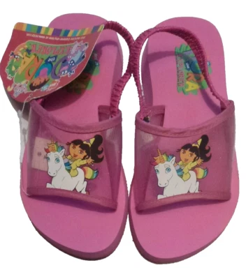 2005 Dora Explorer niñas cuña sandalias zapatos ~ nuevos ~ talla 1-2 con correas en el talón Foto 1 de 4