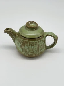 Frankoma Pottery Aztec Teapot Green Mayan Decor Vintage - Picture 1 of 7