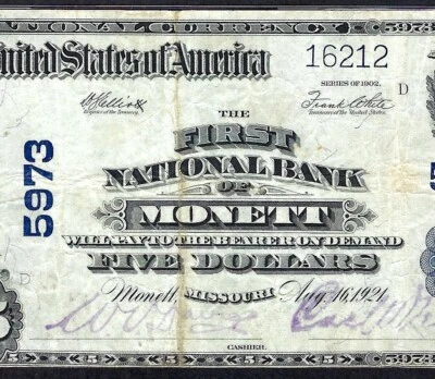 🇺🇸 MO 1902 $5  ♚♚ MONETT, MISSOURI ♚♚ PMG VERY FINE 25 SCARCE NOTE ! - Image 1 of 3