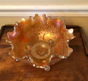 Vintage Fenton Carnival Glass Orange Marigold Tree 10 “ Footed Bowl - Picture 1 of 5