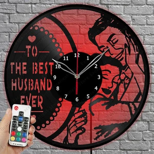 LED Vinyl Uhr geliebter Ehemann Licht Vinyl Schallplatte Wanduhr Wohndeko 1601 - Bild 1 von 11