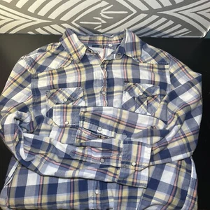 Guess Mens Flannel Button Down Slim Fit Coupe Serree Shirt Western Pearl Snap L - Picture 1 of 9