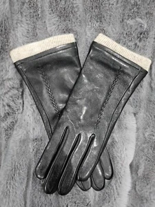 Guantes negros medianos de piel de oveja genuina Upasceoka para mujer nuevos - Imagen 1 de 5