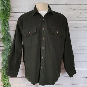 Vintage 90's Field & Stream Heavy Flannel Button Down Shirt Grunge Army Green L - Picture 1 of 15