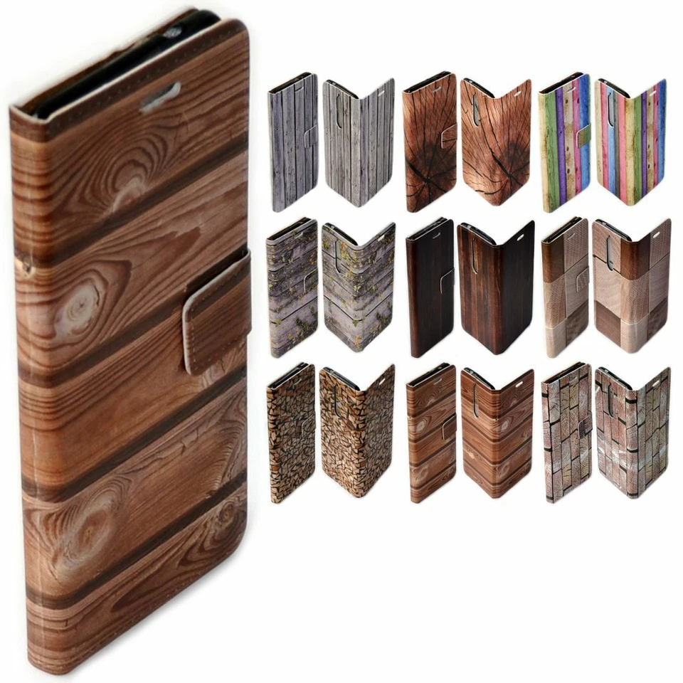 For Samsung Galaxy Note Series - Wood Timber Print Wallet Mobile Phone Cover - image 1 of 1