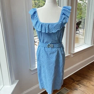 Lilly Pulitzer Ryann Belted Eyelet Blue Sheath Sz 6 Frenchie Blue NWT - Picture 1 of 19