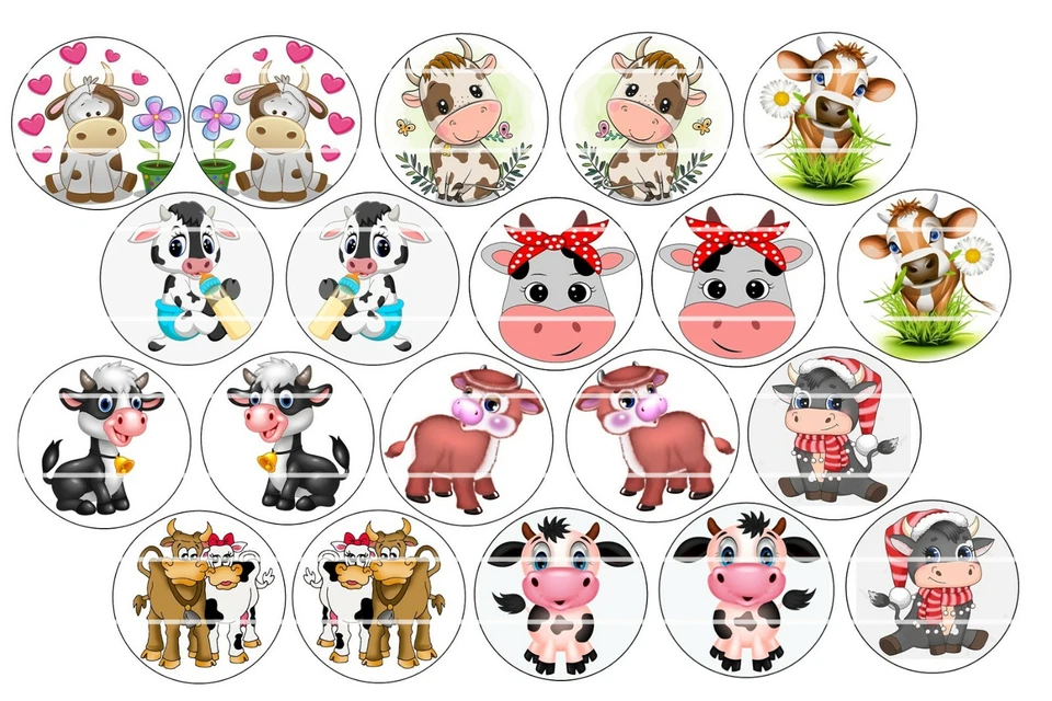 HHTDESIGNS Bottle Cap Images (25mm) 1" ~ Precut ~ Cute Cows Paired ~ USA seller